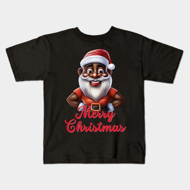 Black Santa, African American Santa Kids T-Shirt by UrbanLifeApparel